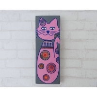 Obraz na desce - Różowy kot Ignacy